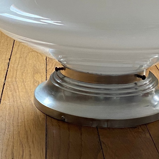Image 1 of Lámpara de techo de globo de cristal opalino blanco de 30 cm de gran tamaño con base de montaje de aluminio