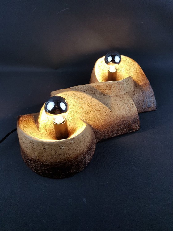Image 1 of Vintage Brutalist Chamotte Clay Wall Lamp - Mid-Century Modern Ceramics (1960s/1970s) 2 lamps