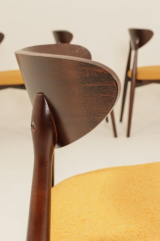 Image 1 of Ensemble de 6 chaises de salle à manger Ocra, tissu bouclè jaune, bois foncé