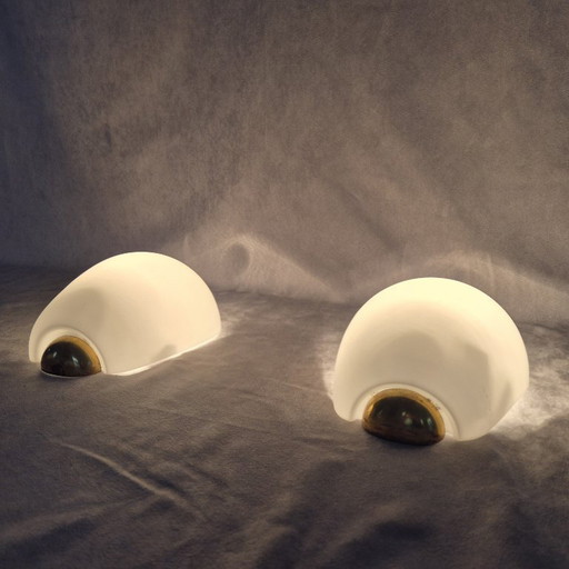 Elegante Peill & Putzler wandlamp (set van 2), jaren 60, opaalglas en messing – warm sfeerlicht