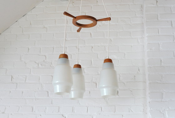 Image 1 of Mid - Century Cascade Pendant Lamp Of Wood And Glass