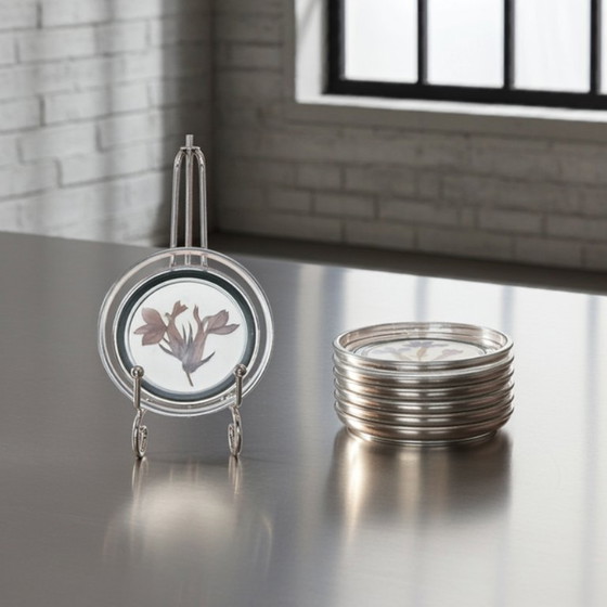 Image 1 of Sottobicchieri in vetro vintage con veri fiori secchi - Set da 4