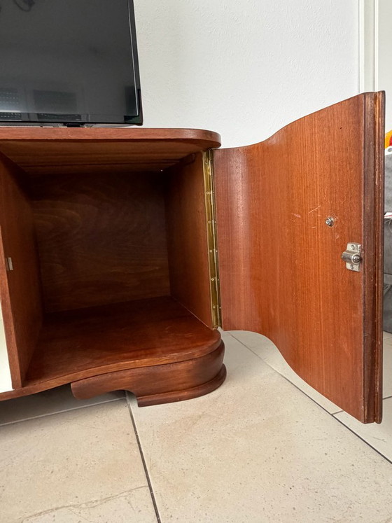 Mobile basso/mobile TV vintage in stile Art Déco, in radica di noce (anni '30-'40). – Mobili TV, Wood (photo 3 of 12)