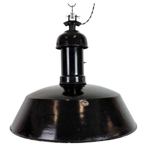 Industrial Black Enamel Bauhaus Pendant Lamp, 1930s