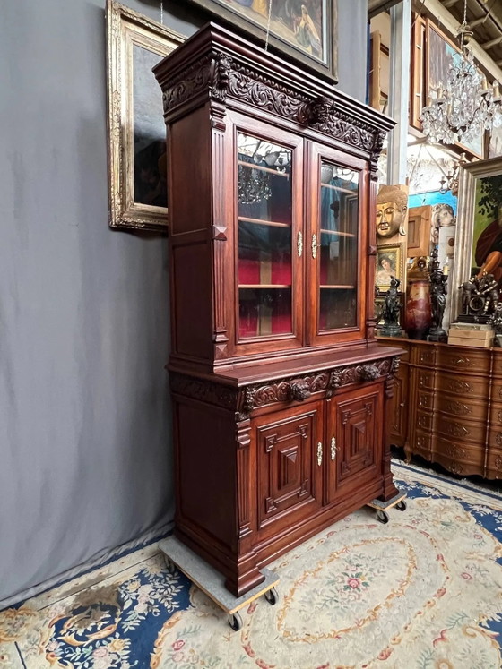Biblioteca e credenza in stile rinascimentale antico. Splendide sculture. Legno massello di quercia. (photo 8 of 11)