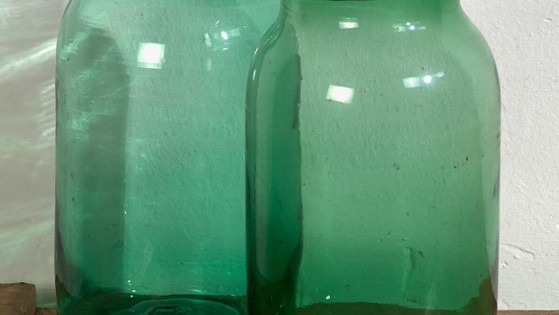 Antique green vases (c.1920). Set of 2 pieces #53 – Glass (photo 3 of 10)