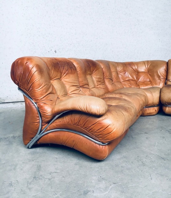 Image 1 of Midcentury Modern Italian Design 'COROLLA' Leather Sectional Sofa by I.P.E. Italy 1970's