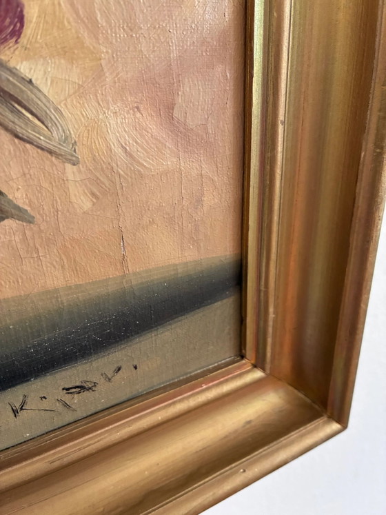 Image 1 of Vintage original floral oil painting, Signed flower art