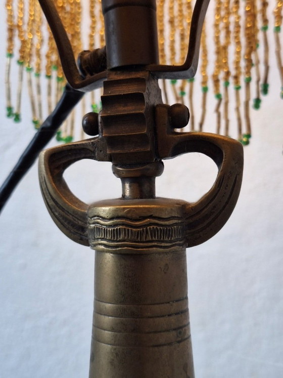 Image 1 of Antique Signed Reverse Painted Bronze Table Lamp, 1910-20