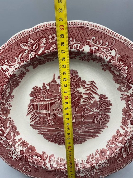Large antique deep platter - Red Avon Cottage pattern - Enoch Wedgwood (Tunstall) - 1950s-1970s (photo 4 of 4)