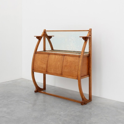 Art Deco buffet, planter or liquor cabinet in wood with mirror, France 1920s