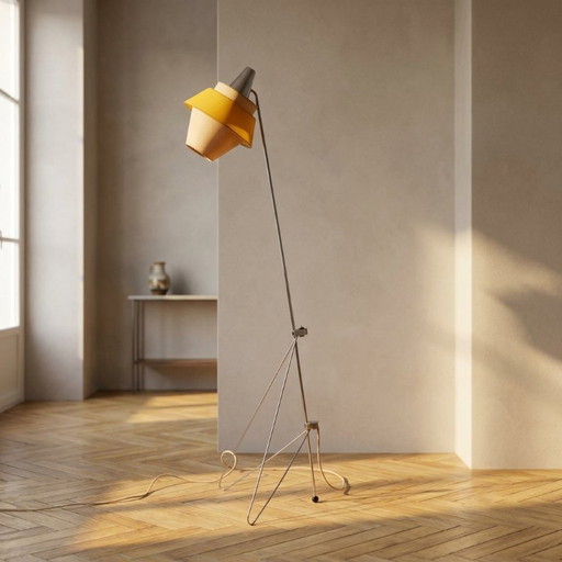 Lampada da terra vintage di Josef Hůrka per Napako, anni '50, Cecoslovacchia, 160 × 32 × 32 cm – vloerlampen, Metal
