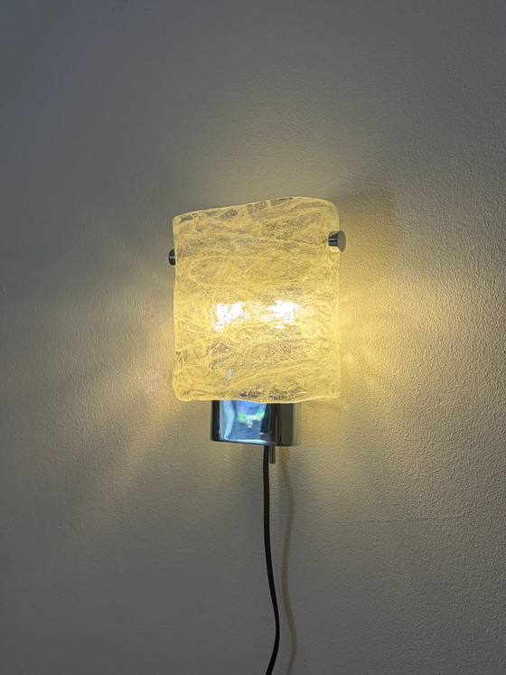 Vintage “ice glass” wall lamp – Wall lights, Chrome (photo 6 of 6)
