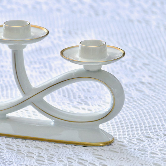 Image 1 of Beierse porseleinen kandelaar Gesigneerd Edelstein