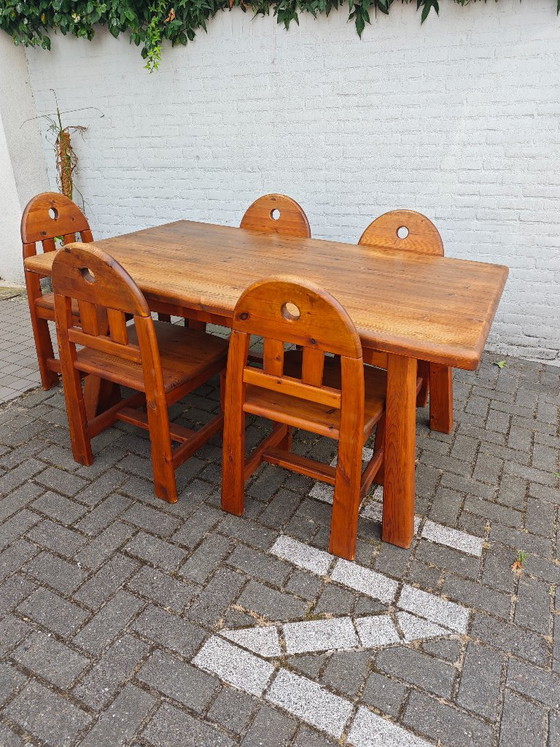 Set da pranzo composto da 5 sedie e tavolo in legno massello - stile brutalista, wabi-sabi, giapponese (photo 11 of 15)