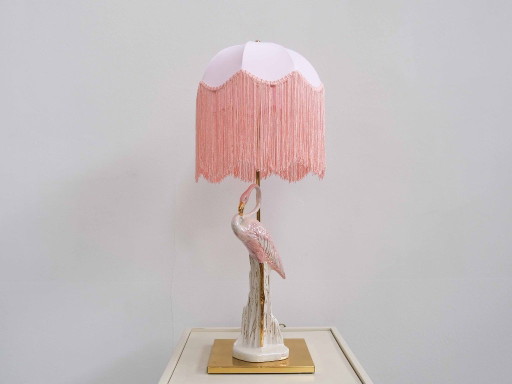 Lampe à table Flamingo vintage | Régence d'Hollywood | Fransenschirm | Céramique
