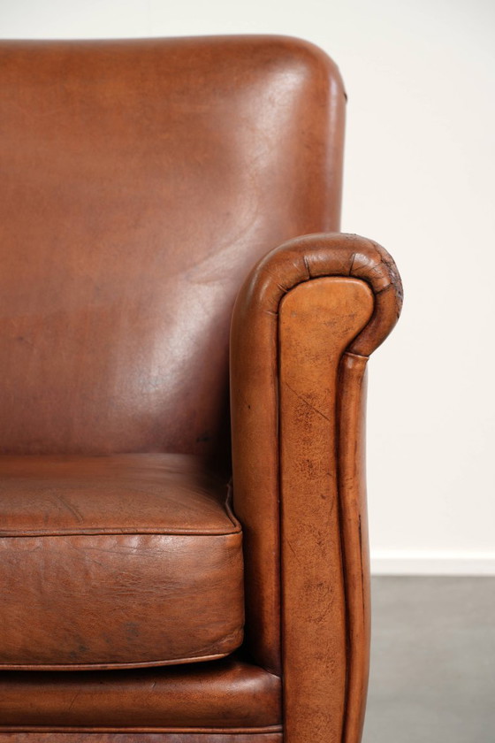 Stoere Vintage Schapenleren Armchair Met Een Mooie Cognac Kleur En Een Comfortabele Zit – Fauteuils, Leather (photo 10 of 13)