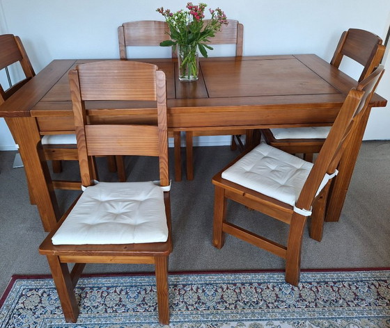 Image 1 of Table à manger en bois massif avec 6 chaises