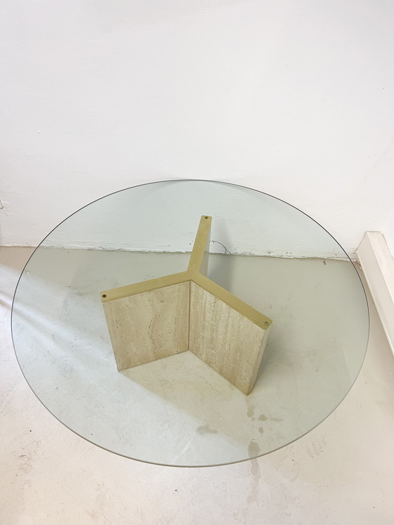 Image 1 of Vintage travertine glass coffee table
