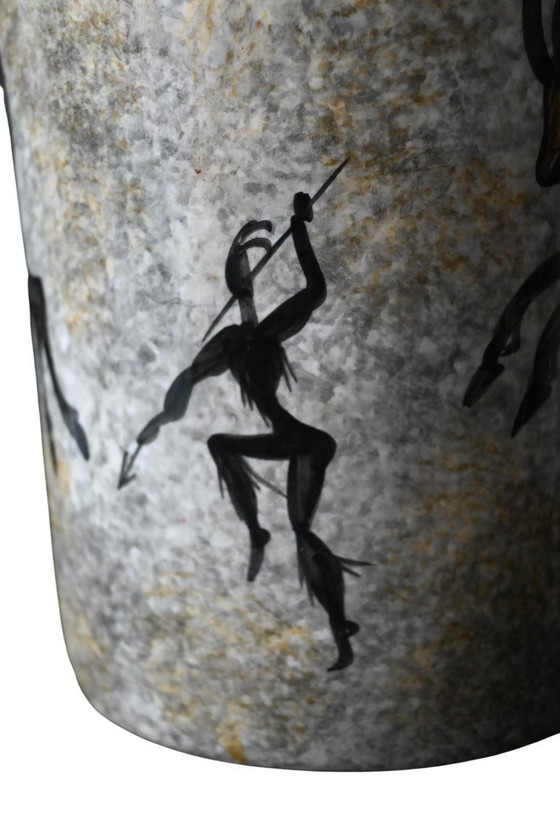 Image 1 of Vaso Vallauris, anni '50 – Decoro preistorico "Lascaux" – Decorazione dipinta a mano – H. 26,5 cm