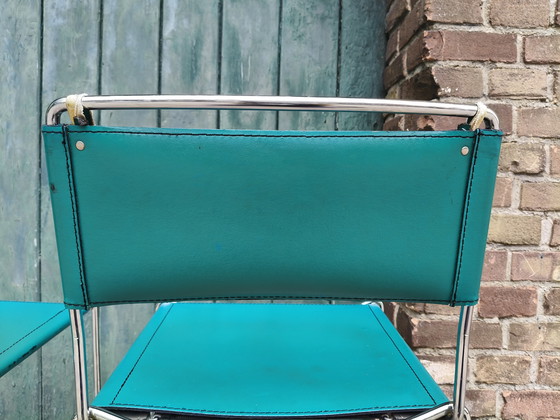 Image 1 of 3x Vintage leather bar stools - style Giandomenico Belotti for Alias