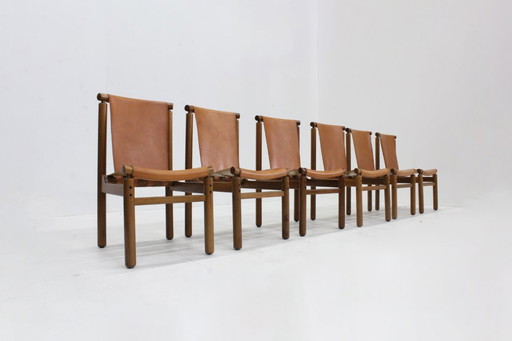 Esszimmerstühle aus italienischem Leder im Mid-Century-Stil von Ilmari Tapiovaara, 6er-Set