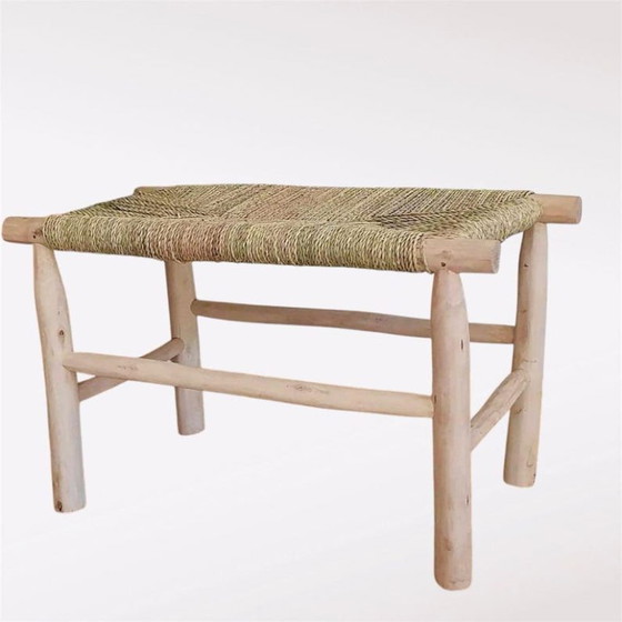 Image 1 of Panca marocchina intrecciata a mano – Stile rustico boho, palma naturale 100x40 cm