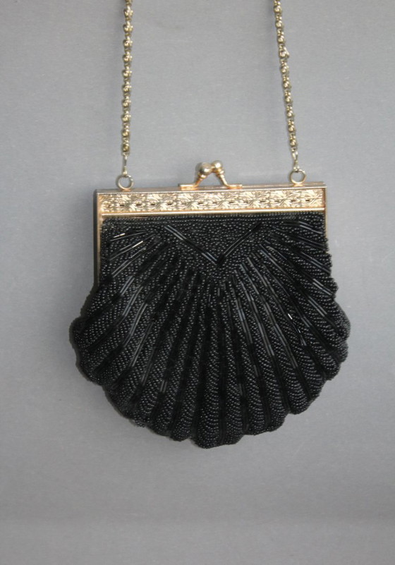 Image 1 of Vintage evening bag, theater bag, beaded embroidery, kiss-proof closure, chain strap
