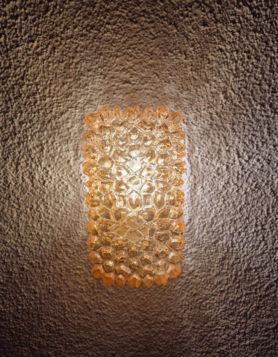 Image 1 of Glashütte Limburg Wandlamp Structuurglas Amber Mid Century Vintage