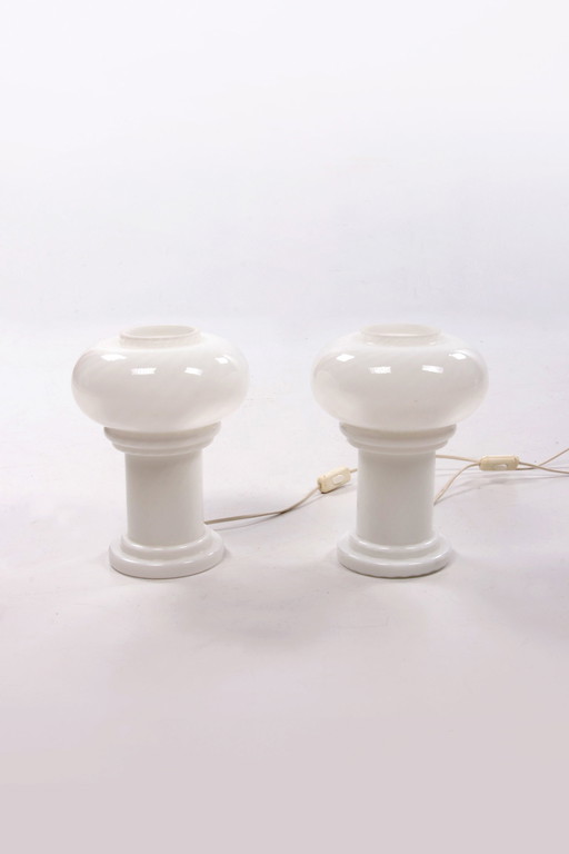 2x Vintage Opaline glazen tafellamp