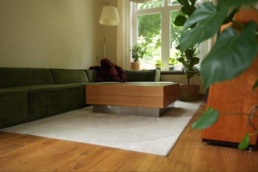 Massief hout + rvs salontafel mid-century japandi