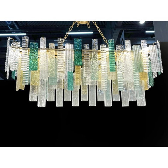 Image 1 of Large Italian Murano Glass “Listelli” Chandelier with Rectangular Strip Design – Simoeng