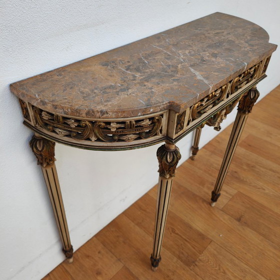 Image 1 of Vintage wall console, side table, console table with marble top. Italian