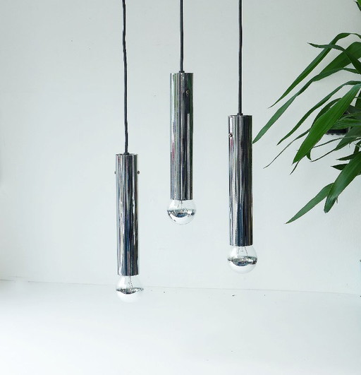 Vintage Hängelampe Space Age Lampe 60er 70er Motoko Ishii STAFF – hanglampen, Chrome
