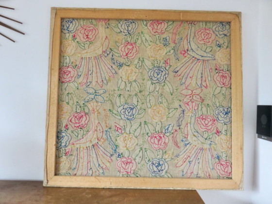 Image 1 of Large Mexican tapestry "otomi tenango", colorful flowers and birds, 1970