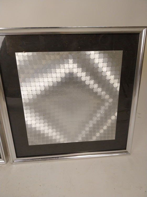 Image 1 of 1x set of 2 silver-colored op art artworks by Barbara Lüdinghausen 1970s/80s