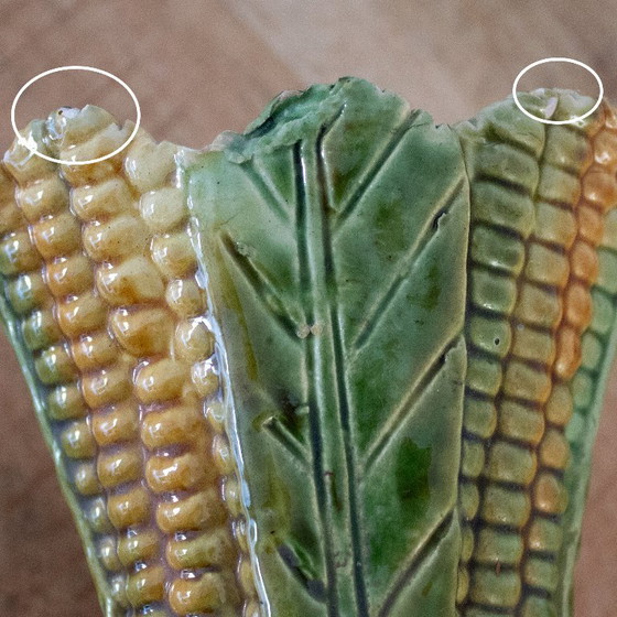 Image 1 of Vintage Franse Majolica keramische maïsvaas: Barbotine aardewerk, jaren '50