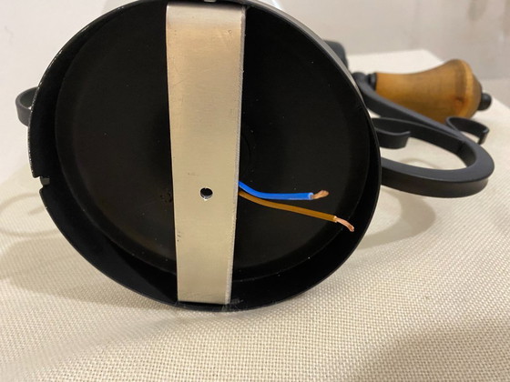 Vintage Opal Glass Globe Wall Lamp with Wood Detail, 1970s, Wall lights, Metal, Black (photo 12 of 16)