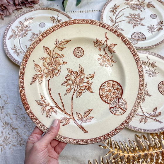 Image 1 of Lot De 5 Grandes Assiettes Anciennes En Terre De Fer Marron - Grand Dépôt Paris Emile Bourgeois (1880-1890)