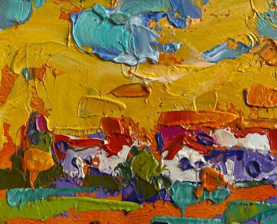 Image 1 of Original Oil Painting Summer Field Landscape In the sunny meadows