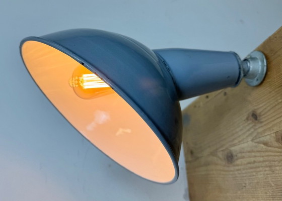 Image 1 of Industrial British Grey Enamel Factory Wall Lamp, 1960s