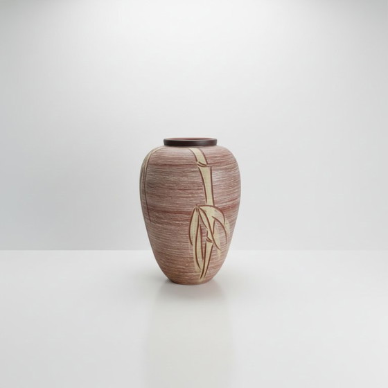Image 1 of Sawa West Germany floor brown vase from the 1950s. Signed.