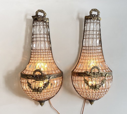 Pair of 2 XL wall lights French Louis XVI style cristal baskets 