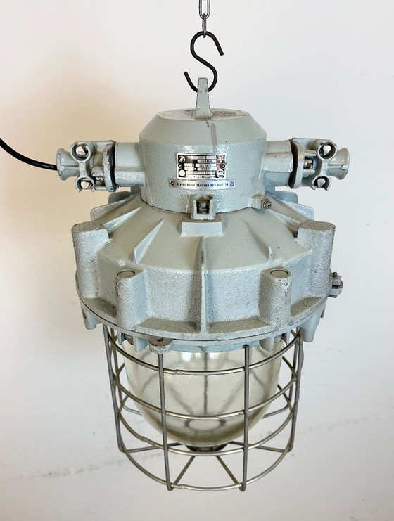 Image 1 of Large Grey Industrial Bunker  Light with Iron Cage from Elektrosvit, 1970s