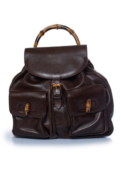 Gucci Bambus-Rucksack aus braunem Leder – rugzakken, Calfskin