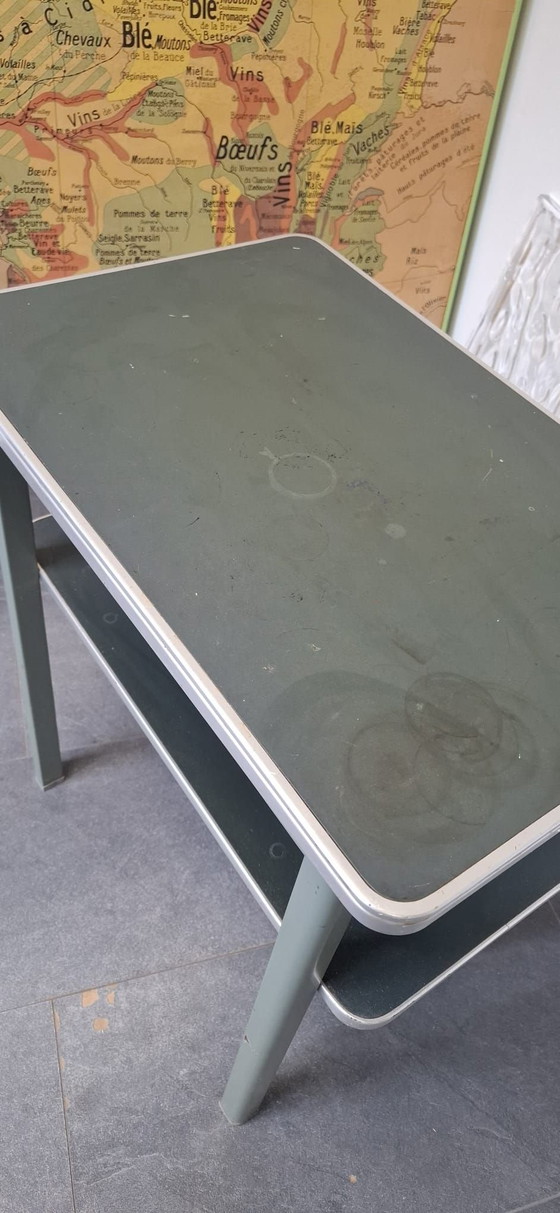 Industrial side table Gispen, Ahrend style with linoleum top, Jaren 60, Metal, Green (photo 2 of 5)