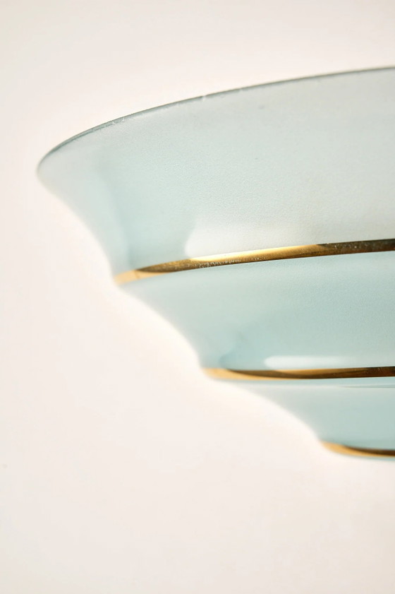 Mid-Century Blaue Glasmuschel Wandleuchte, Wandleuchten, Gold, Mid Century Modern (Foto 6 von 9)
