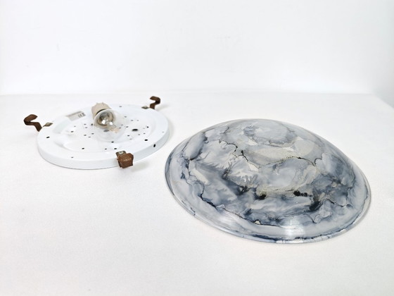 Image 1 of Vintage Glass Sconce / Glass Flush Mount Light / Mid Century Wall or Ceiling Lamp / Retro Round Sconce / Yugoslavia / 1970s