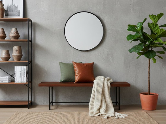 Image 1 of Panca in teak a doghe con struttura in ferro, metà secolo, Italia, anni '50