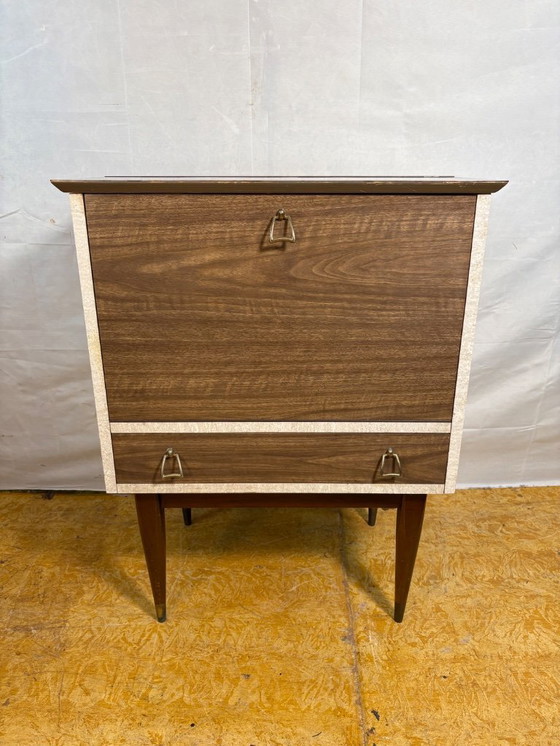 Image 1 of Mid Century Retro Teak & Lamination Cocktail Bar Cabinet (Circa 1950–1960)  A stunning and playful example of mid century design